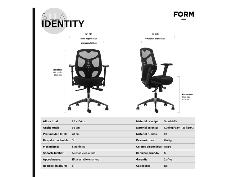 SILLA ESCRITORIO IDENTITY BASE ALUMINIO NEGRO FORM 4
