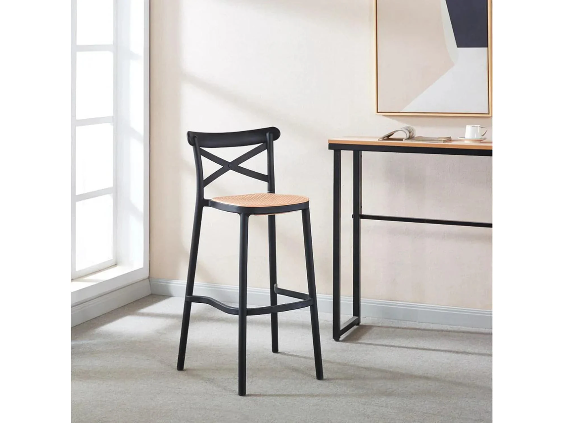 PACK 4 TABURETES BAR VALENTINO EN COLOR NEGRO 75 CM | ESTILO VINTAGE | EXTERIOR 7