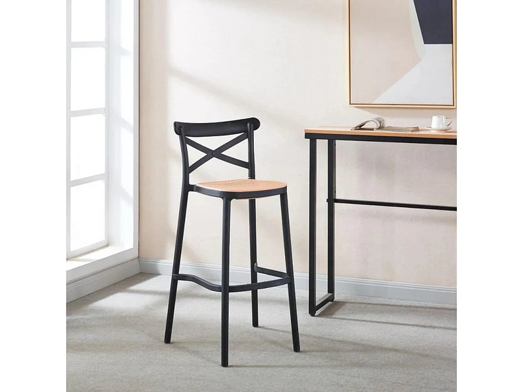 PACK 4 TABURETES BAR VALENTINO EN COLOR NEGRO 75 CM | ESTILO VINTAGE | EXTERIOR 7