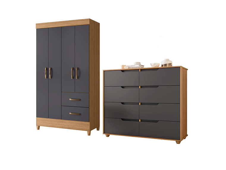 COMBO CLOSET VEKKA HOME MOBI 4 PUERTAS 2 CAJONES + COMODA 8 CAJONES GRAFITO 3