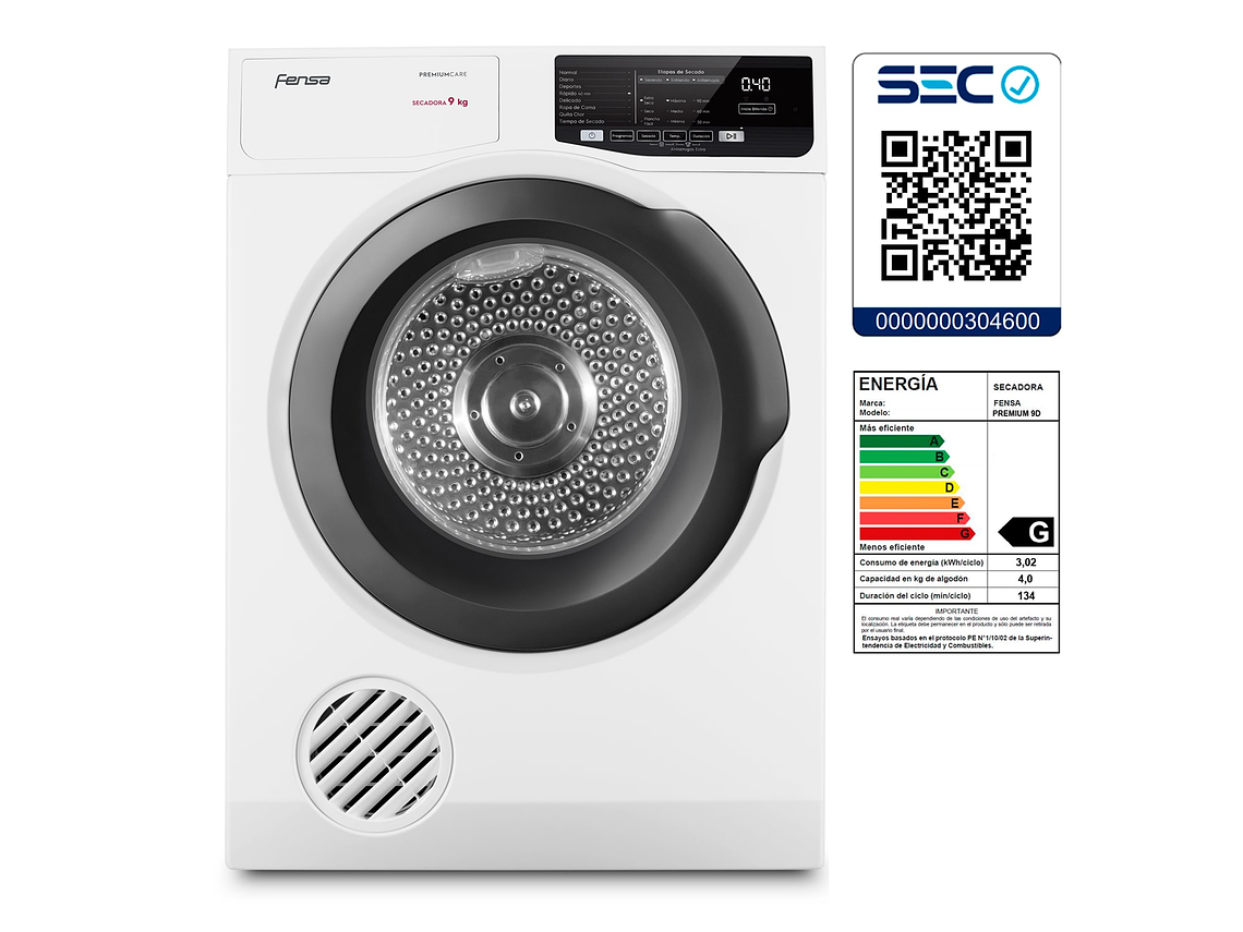 SECADOR ROPA 9KG FENSA FRONTAL PREMIUM CARE 9D BLANCA 7