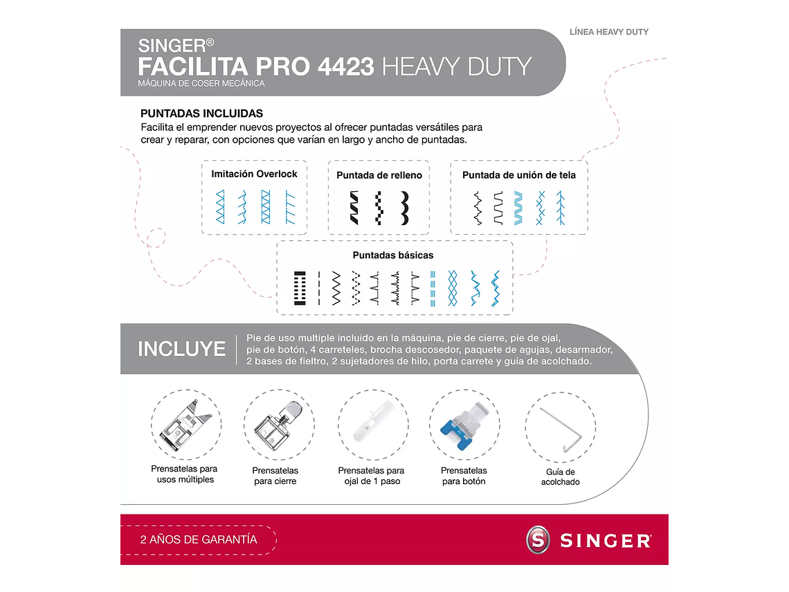 MÁQUINA DE COSER RECTA SINGER FACILITA PRO 4423 HEAVY DUTY PORTABLE GRIS 220V - 240V 4