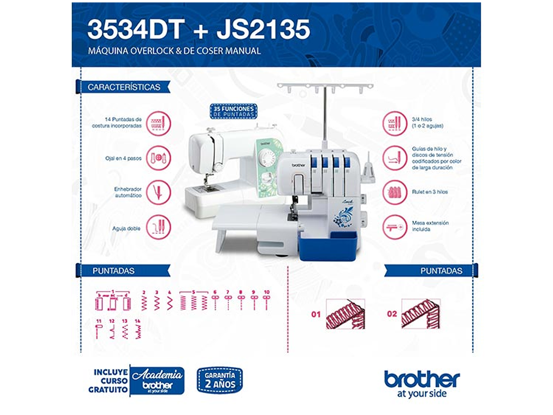 COMBO BROTHER OVERLOCK 3534D + MÁQUINA DE COSER JS2135 8