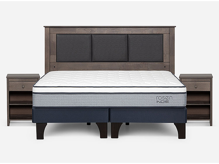 JUEGO DE DORMITORIO ROSEN CAMA EUROPEA INDIE PM BD 2 PLAZAS + SET RACHEL GRIS 1