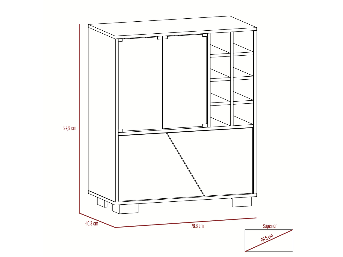 BAR BAJO 2 PUERTAS 8 BOTELLEROS FM-003O CAFÉ OSCURO Y CAFÉ CLARO 3