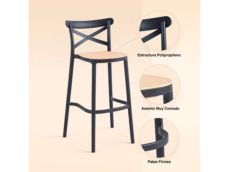 TABURETES KLIK MUEBLES CROSSBACK 1 CUERPO NEGROS PACK 4 DANUBIO 5