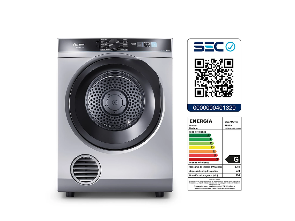 SECADORA DE ROPA FENSA 9KG FRONTAL PREMIUM CARE PRO 9D GRIS 6