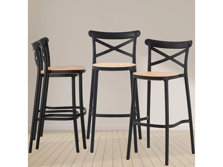 PACK 4 TABURETES BAR VALENTINO NEGRO 65 CM | APILABLE| EXTERIOR 4