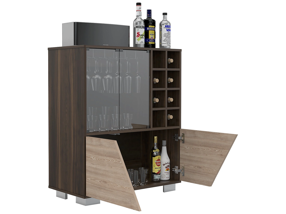 BAR BAJO 2 PUERTAS 8 BOTELLEROS FM-003O CAFÉ OSCURO Y CAFÉ CLARO 7