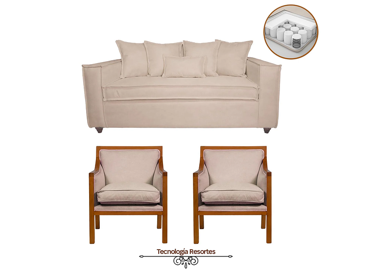 JUEGO DE LIVING DANTE 311 SOFA RESORTES Y SILLONES TIPO SITIAL COLOR BEIGE 1