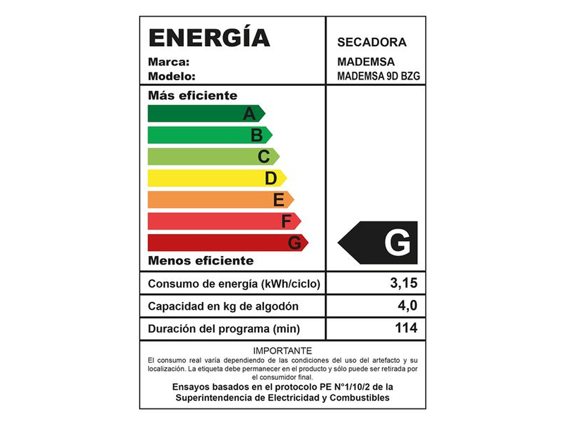 SECADORA DE ROPA MADEMSA 9KG SECADO AUTOMÁTICO 9D BZG BLANCA 4