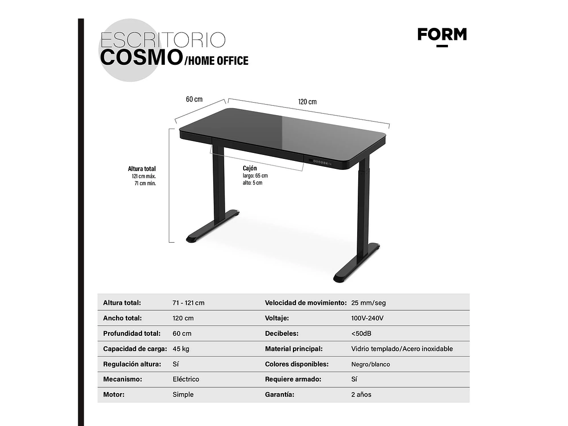 ESCRITORIO FORM DESIGN HOME OFFICE COSMO ELÉCTRICO NEGRO ACERO 5