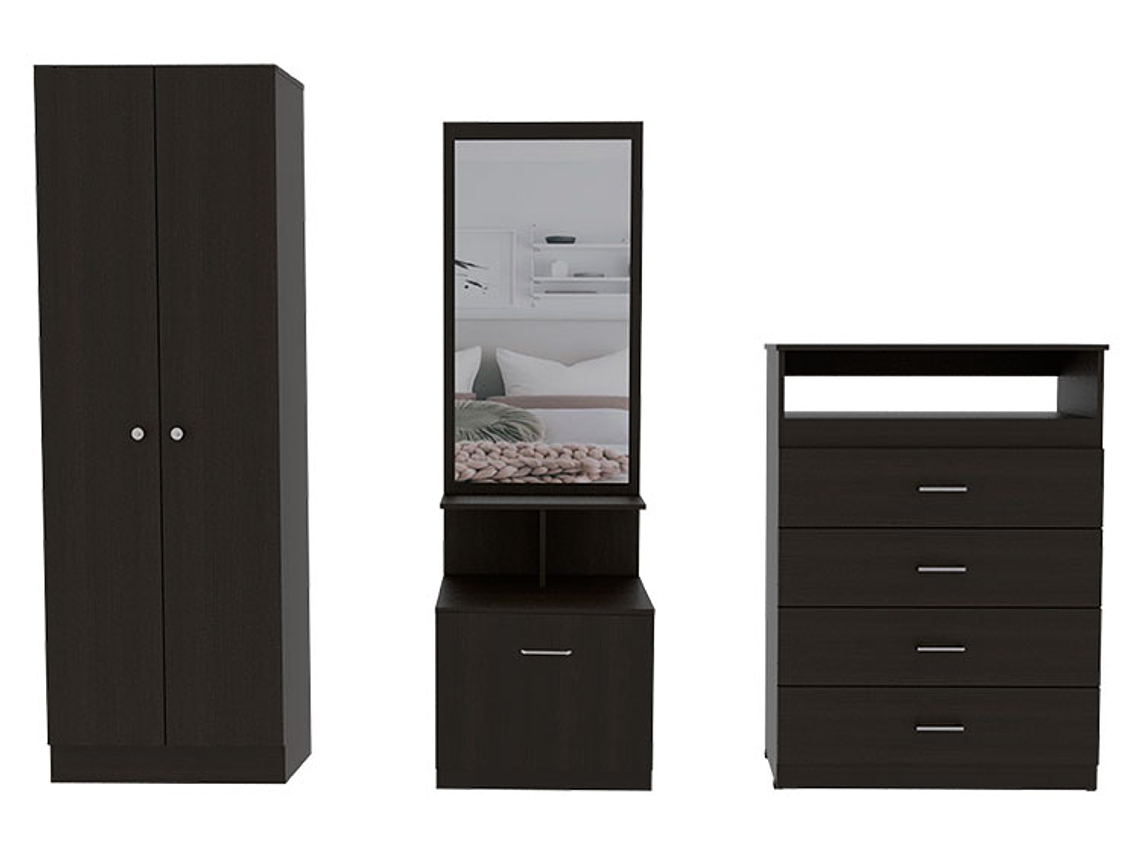 SET DE MUEBLES TUHOME DREAMS 13 CLOSET + CÓMODA + VELADOR MULTIFUNCIONAL WENGUE 1