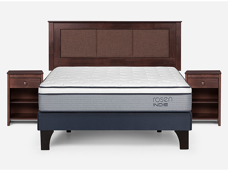 JUEGO DE DORMITORIO ROSEN CAMA EUROPEA INDIE BN 2 PLAZAS AZUL + SET RACHEL 1