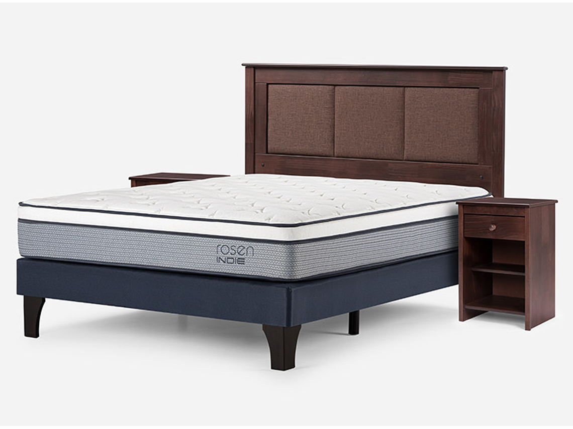 JUEGO DE DORMITORIO ROSEN CAMA EUROPEA INDIE BN 2 PLAZAS AZUL + SET RACHEL 2