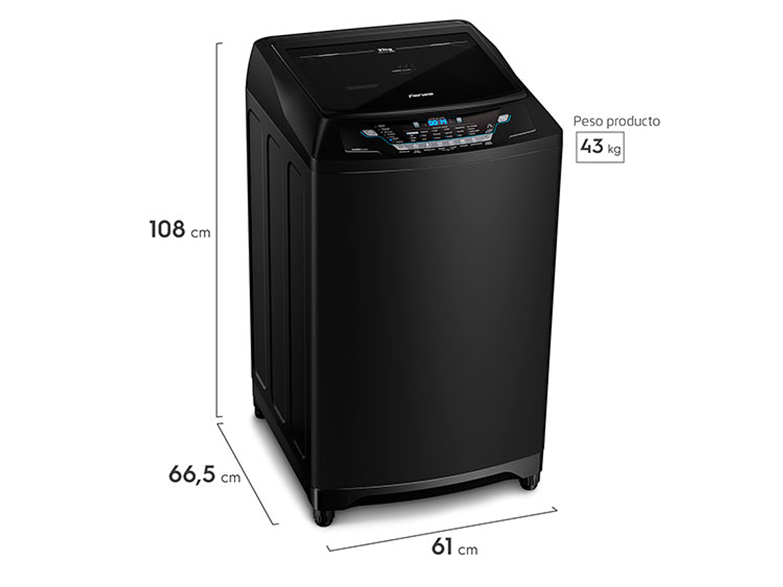 LAVADORA CARGA SUPERIOR FENSA PREMIUM CARE 21 21KG NEGRO 4