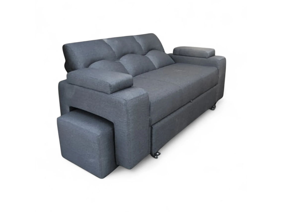 SOFA CAMA FUNCIONAL 2PZ DECO POUF LINO GRIS 1