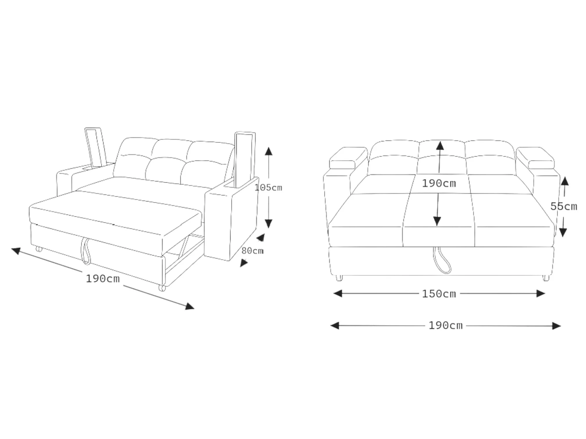 SOFA CAMA FUNCIONAL 2PZ DECO POUF LINO GRIS 3
