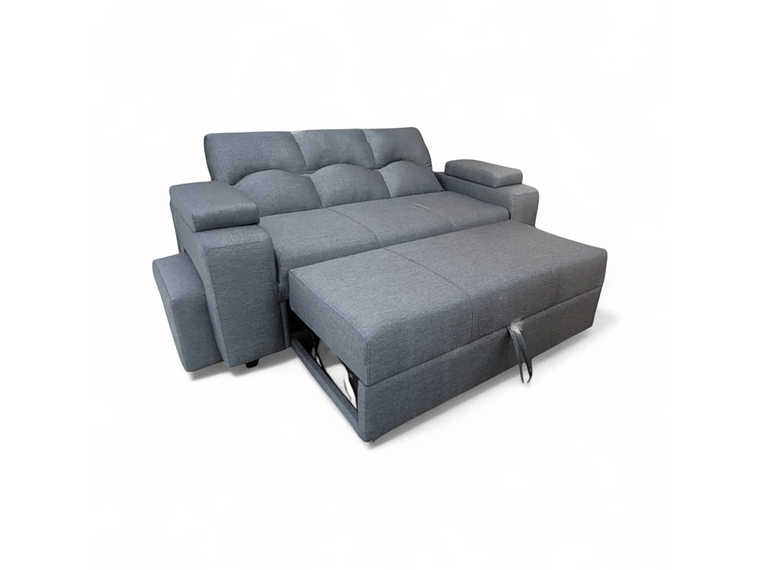 SOFA CAMA FUNCIONAL 2PZ DECO POUF LINO GRIS 4