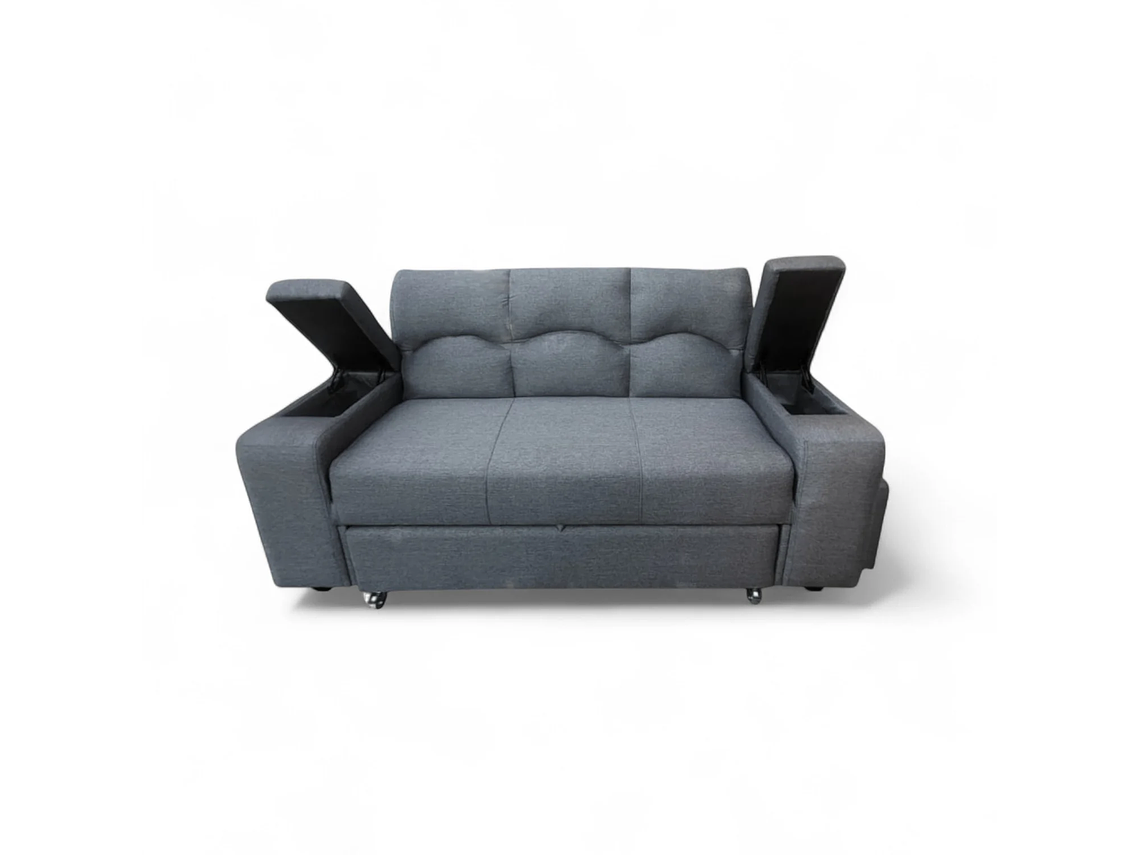 SOFA CAMA FUNCIONAL 2PZ DECO POUF LINO GRIS 5