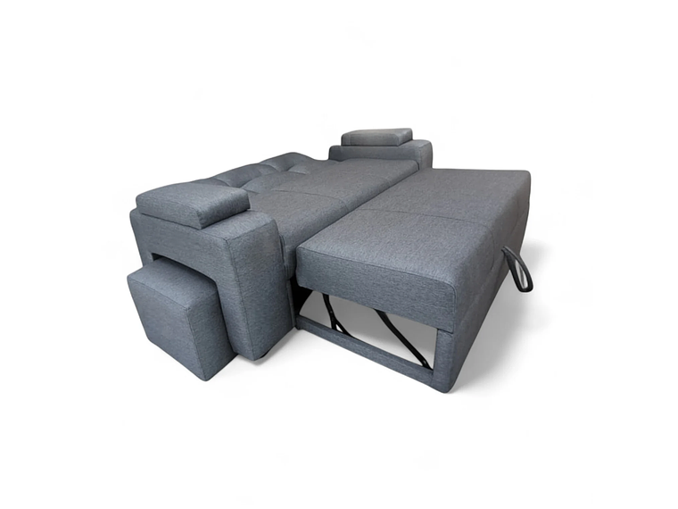 SOFA CAMA FUNCIONAL 2PZ DECO POUF LINO GRIS 6