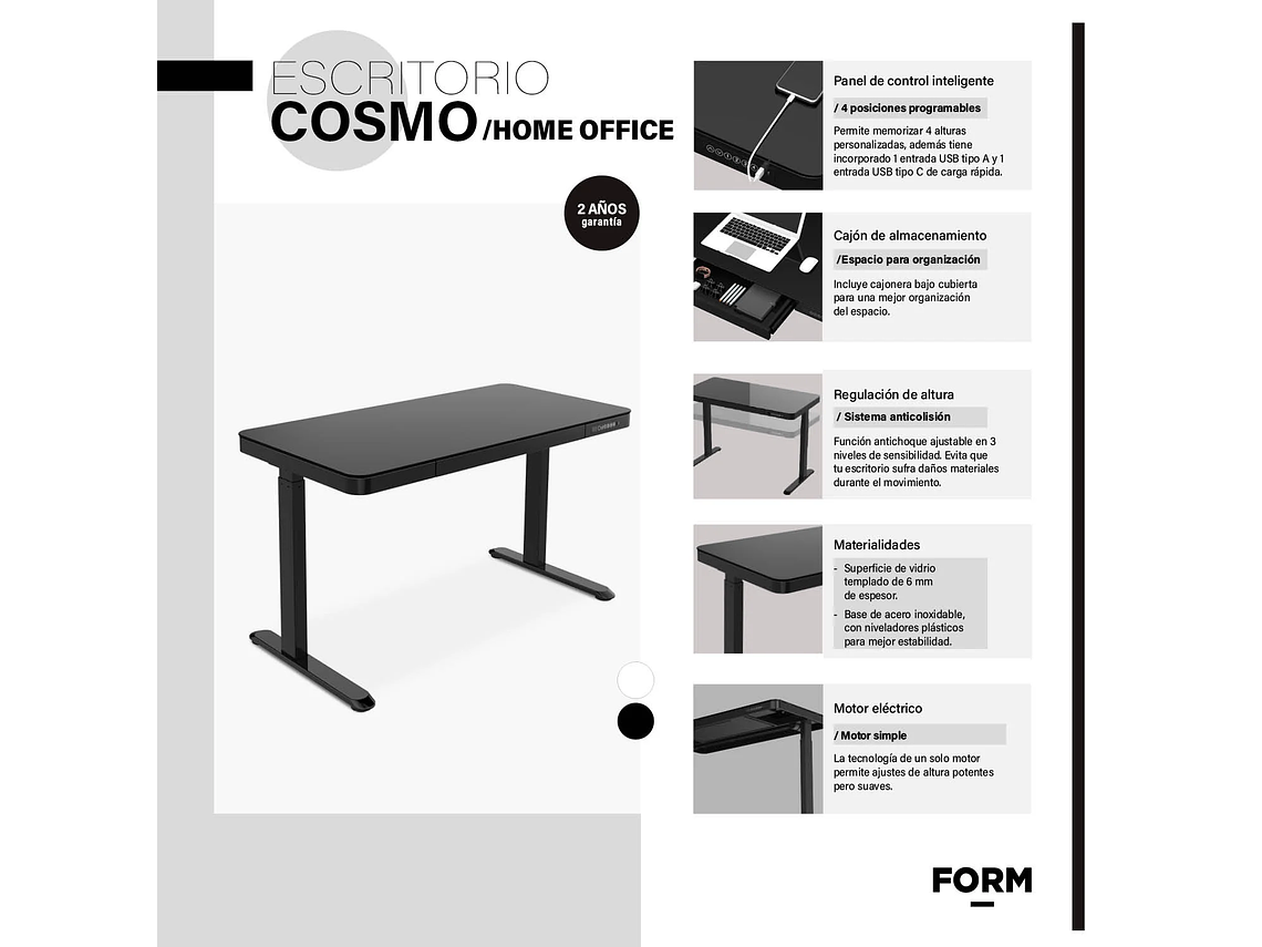 ESCRITORIO FORM DESIGN HOME OFFICE COSMO ELÉCTRICO NEGRO ACERO 6