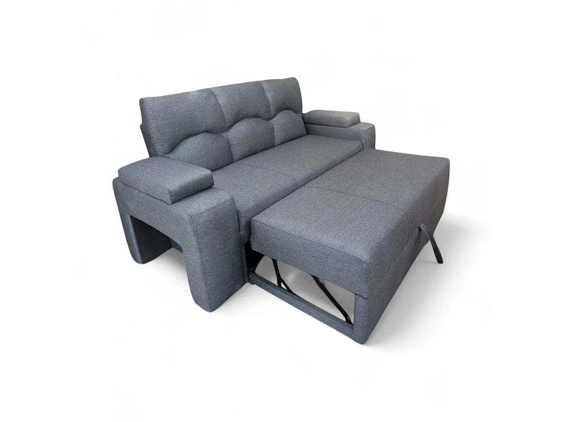 SOFA CAMA FUNCIONAL 2PZ DECO POUF LINO GRIS 7