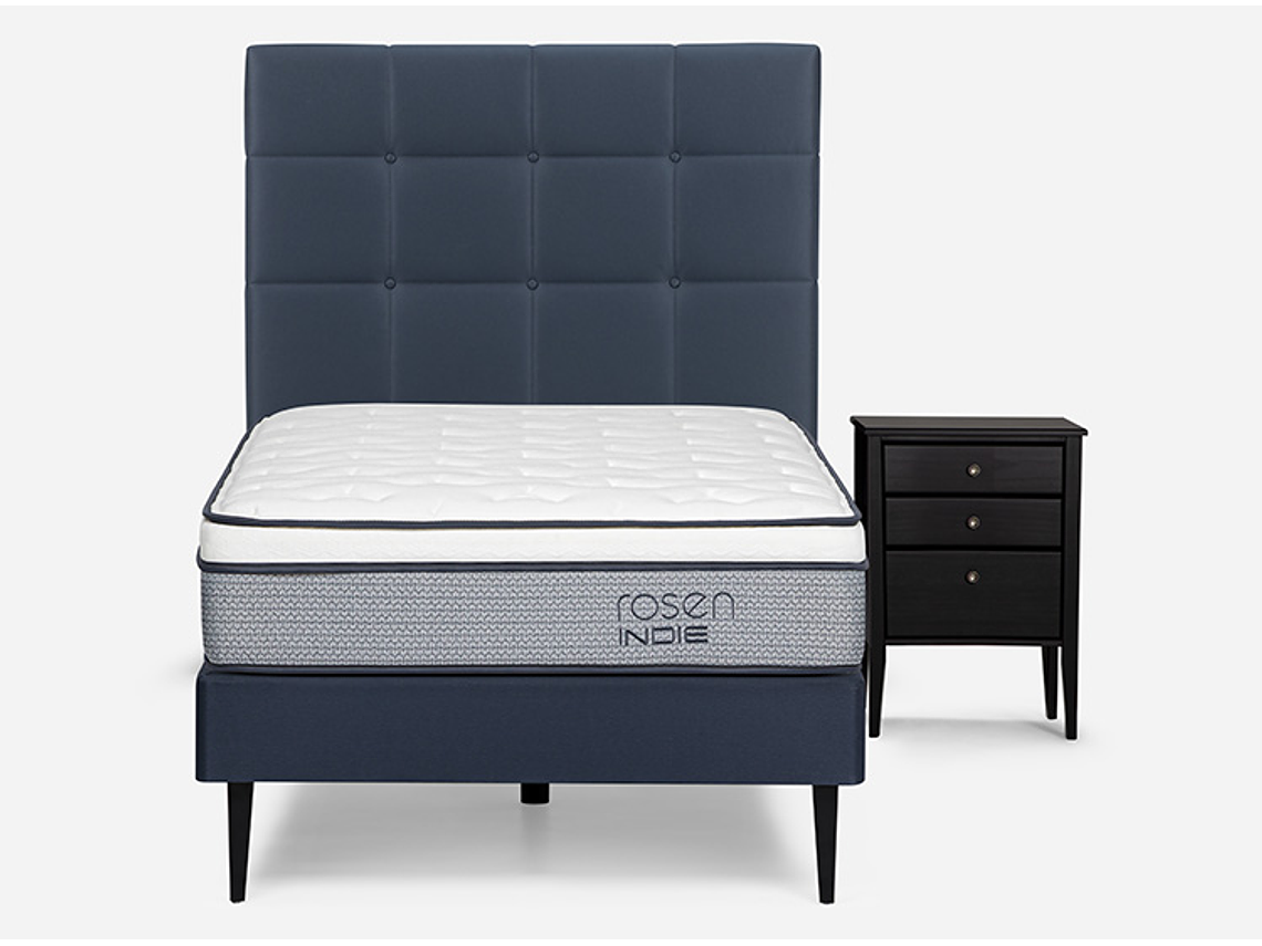 JUEGO DE DORMITORIO ROSEN CAMA EUROPEA INDIE 1 PLAZA + SET ISSEY AZUL 1