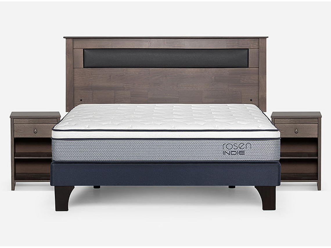 JUEGO DE DORMITORIO ROSEN CAMA EUROPEA INDIE PM BN 2 PLAZAS + SET FERRARA GRIS 1