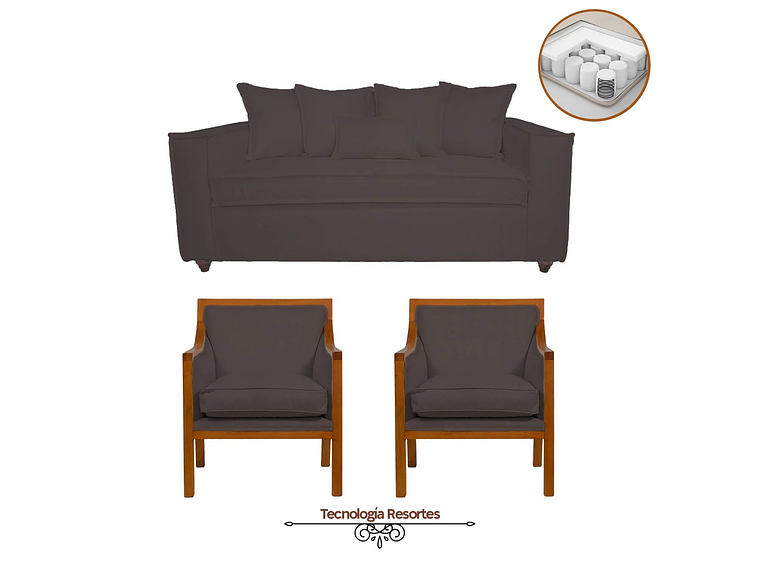 JUEGO DE LIVING DANTE 311 SOFA RESORTES Y SILLONES TIPO SITIAL COLOR CAFE 1