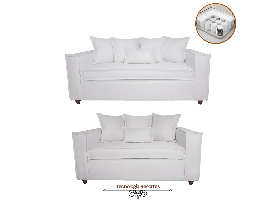 JUEGO DE LIVING DANTE 3 2 SOFA RESORTES 3 Y 2 CUERPOS COLOR BLANCO HUESO BONE 1