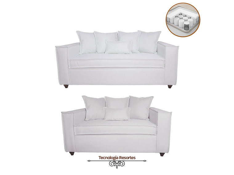 JUEGO DE LIVING DANTE 3 2 SOFA RESORTES 3 Y 2 CUERPOS COLOR BLANCO HUESO BONE 1