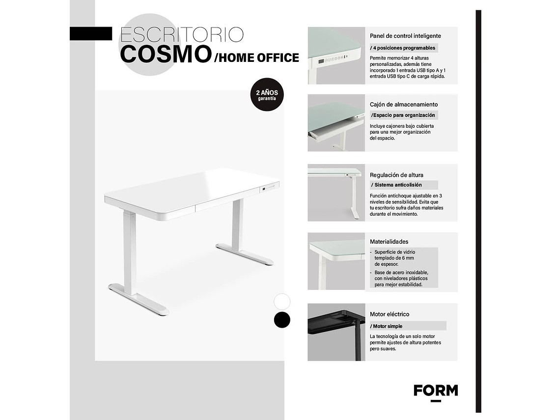 ESCRITORIO FORM DESIGN HOME OFFICE COSMO ELÉCTRICO BLANCO ACERO 7