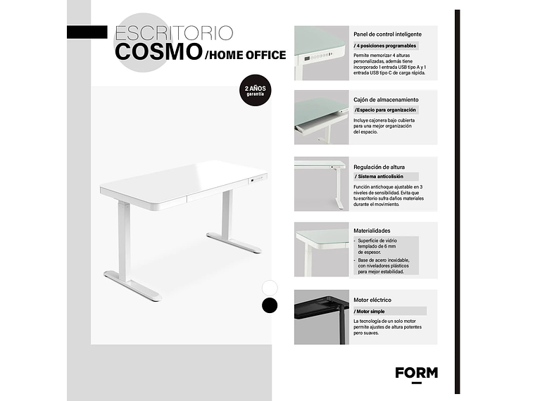 ESCRITORIO FORM DESIGN HOME OFFICE COSMO ELÉCTRICO BLANCO ACERO 7