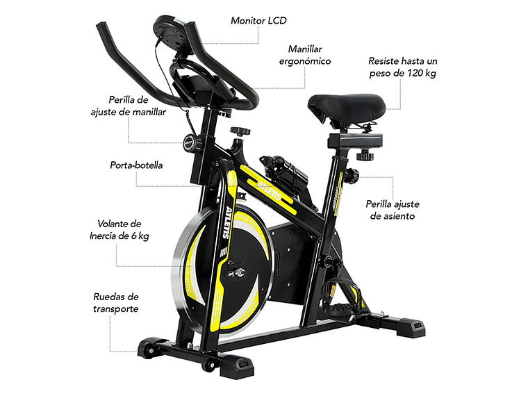 BICICLETA SPINNING ATLETIS 1635850 CAPACIDAD 120 KG K300 6 KG AMARILLO 4