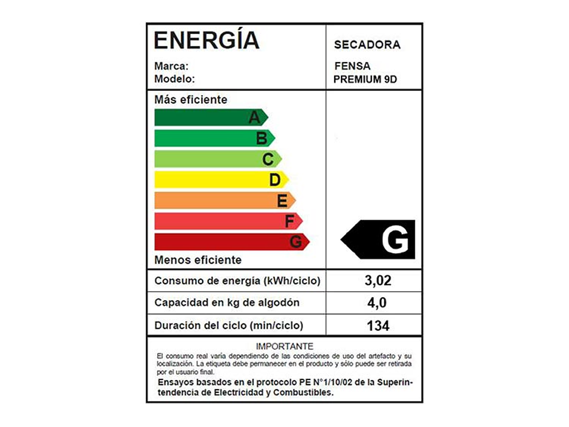 SECADORA DE ROPA POR VENTILACIÓN FENSA PREMUM CARE 9D 9KG BLANCO 7