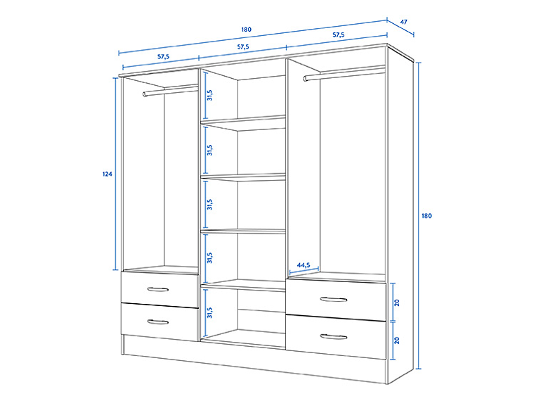 CLOSET CIC MAIPO 6 PUERTAS / 4 CAJONES 180 CM CEREZO NAT 2