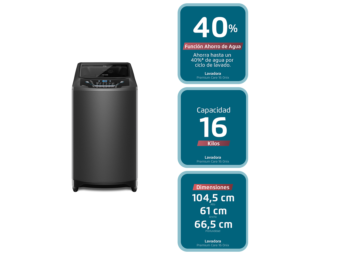 LAVADORA AUTOMÁTICA 16KG CARGA SUPERIOR PREMIUM CARE 16 ONIX 8