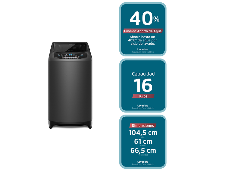 LAVADORA AUTOMÁTICA 16KG CARGA SUPERIOR PREMIUM CARE 16 ONIX 8