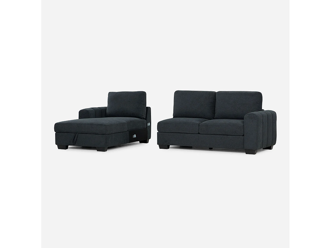 SOFÁ ROSEN 4 CUERPOS GRAFITO SECCIONAL BOSTON CON ALMACENAJE IZQUIERDO TELA 4