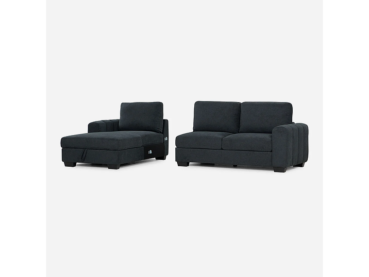 SOFÁ ROSEN 4 CUERPOS GRAFITO SECCIONAL BOSTON CON ALMACENAJE IZQUIERDO TELA 4