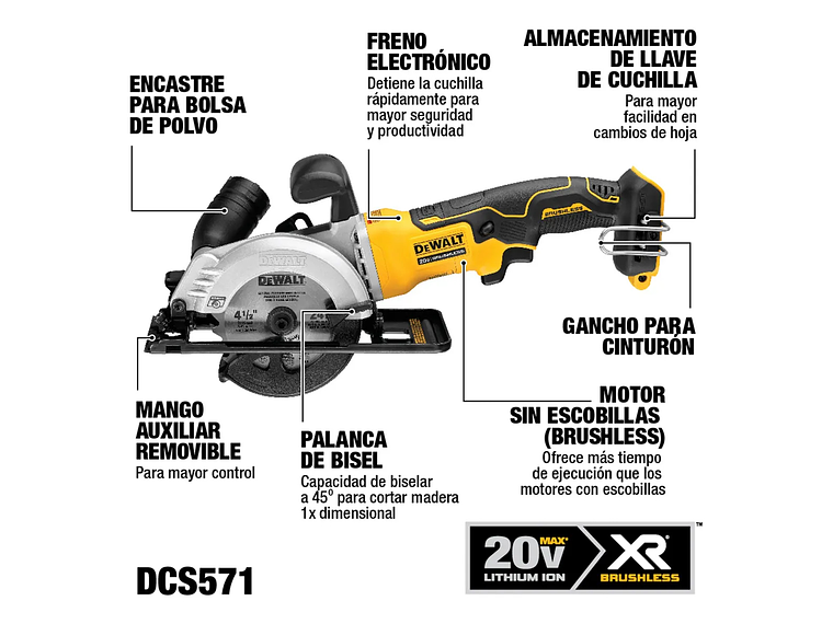 SIERRA DEWALT CIRCULAR 4.1/2 20 V DCS571B SIN BATERIAS METAL 2