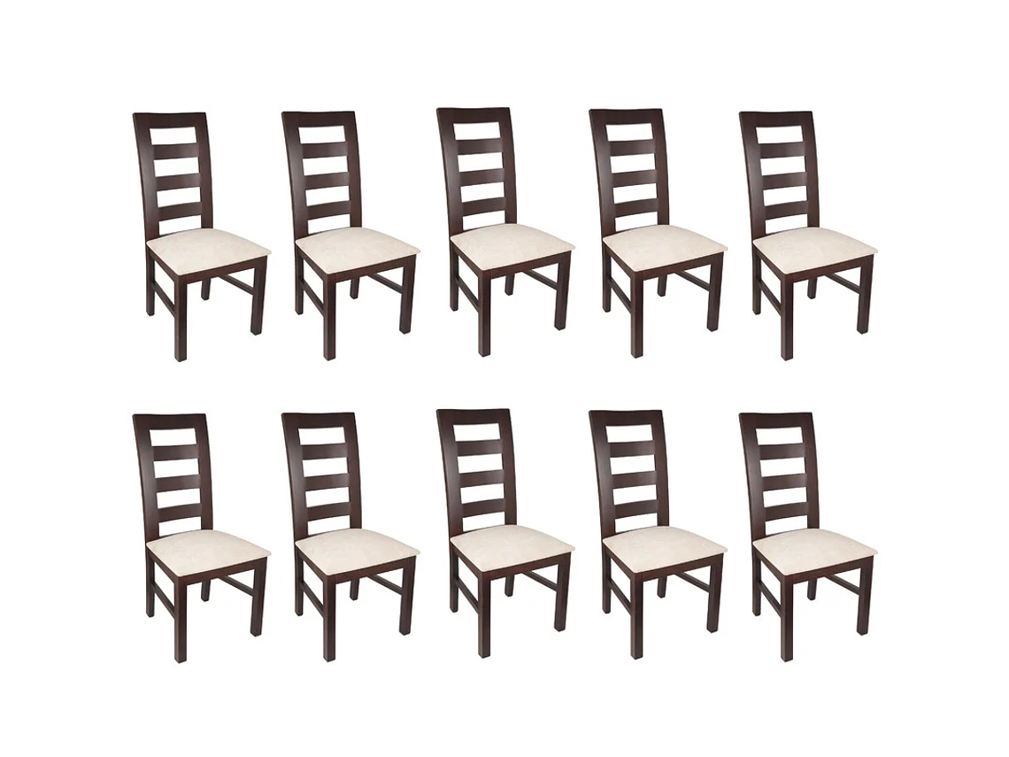 SILLAS ARTHOME AMELIA MADERA CHOCOLATE PACK 10 TAPIZ BEIGE JASPEADO 1