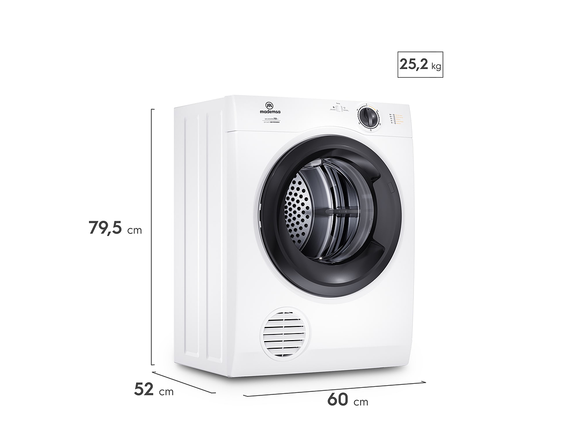 SECADORA DE ROPA MADEMSA 7KG SECADO REVERSIBLE 7D BZG BLANCA 7