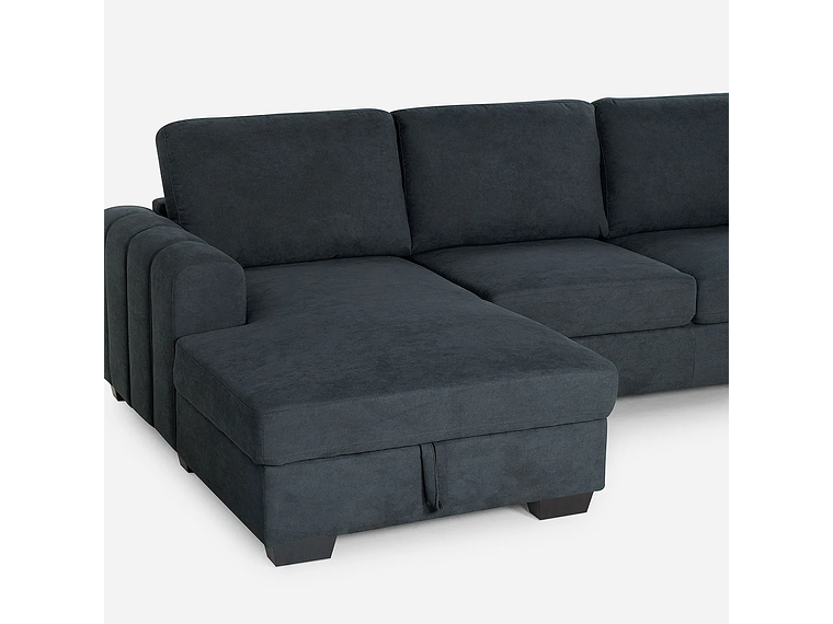 SOFÁ ROSEN 4 CUERPOS GRAFITO SECCIONAL BOSTON CON ALMACENAJE IZQUIERDO TELA 8