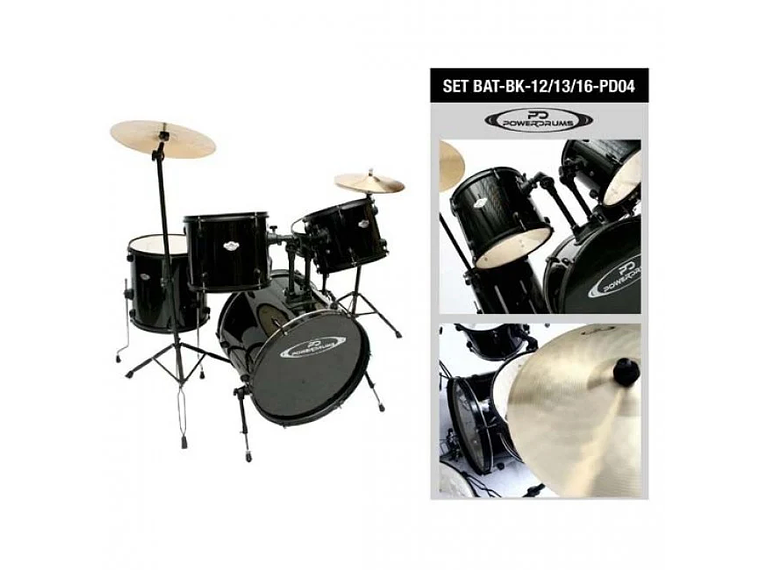 SET DE BATERÍA POWERDRUMS PD-04 12 13 16 PULGADAS NEGRA 1