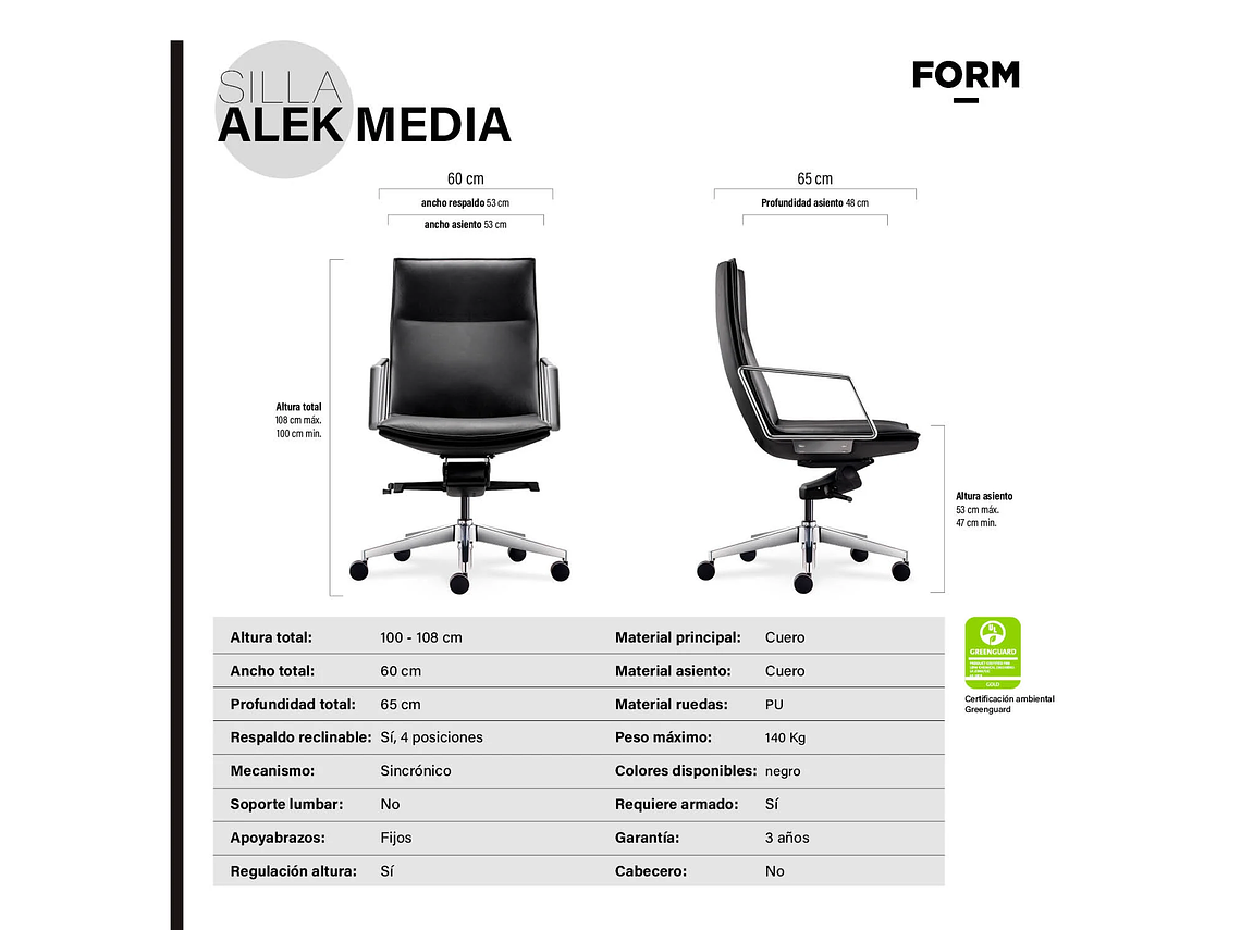 SILLA OFICINA ALEK MEDIA NEGRO FORM 5