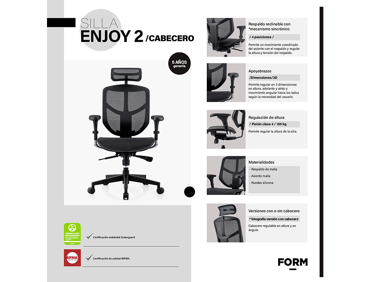 SILLA ENJOY 2 C/CABECERO NEGRO FORM 5