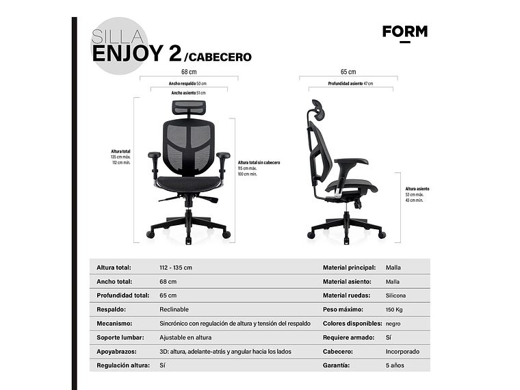 SILLA ENJOY 2 C/CABECERO NEGRO FORM 6
