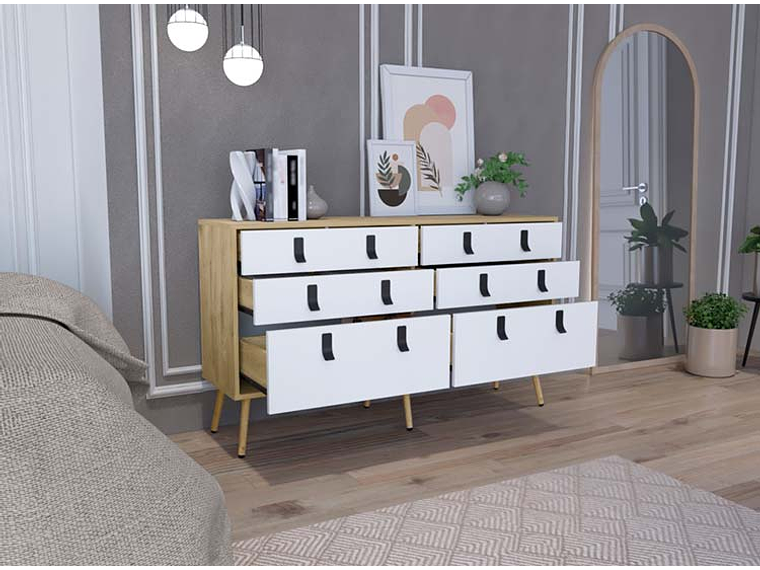 CÓMODA TUHOME HUNA DOBLE 6 CAJONES CAFÉ CLARO 8